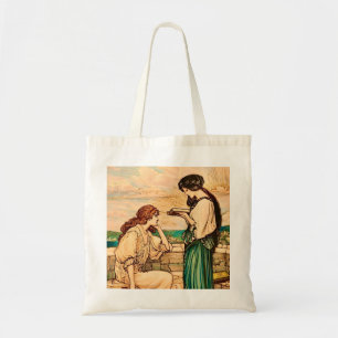 Vintage Art Nouveau Women Reading by the Sea  Tote Bag