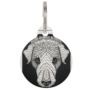 Vintage Art Nouveau Woodcut Dog Portrait Print Pet Tag
