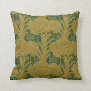 Vintage Art Nouveau Yellow Poppies Pattern Cushion