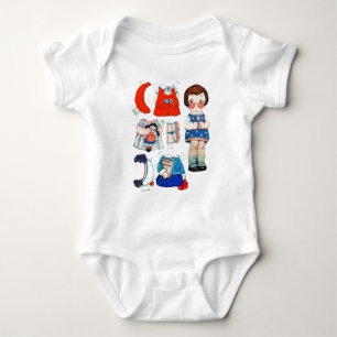 Vintage Art Paper Doll. Cute paper cutout doll. Baby Bodysuit
