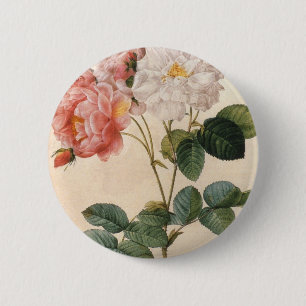 Vintage Art Pink Rose Flower Pinback Button