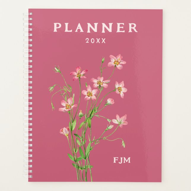 Vintage Art Pink Wildflowers Personalised Planner (Front)
