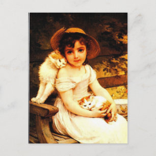 Vintage Art Print "Girl with Kittens" by Munier Postcard
