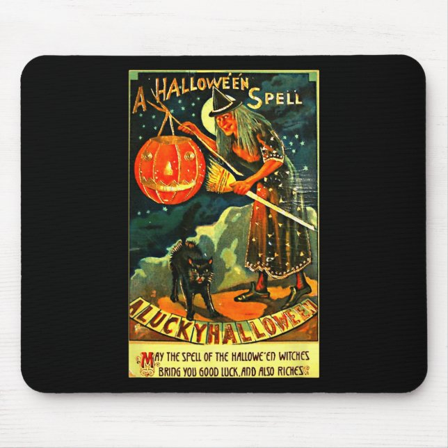 Vintage Art Retro Halloween Witch  Mouse Pad (Front)