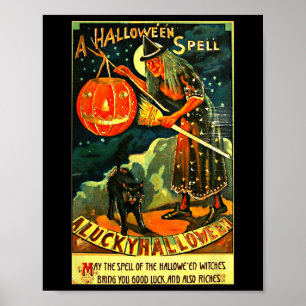 Vintage Art Retro Halloween Witch  Poster