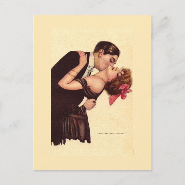 Vintage Art ~ Romantic Enraptured Couple Postcard (Front)