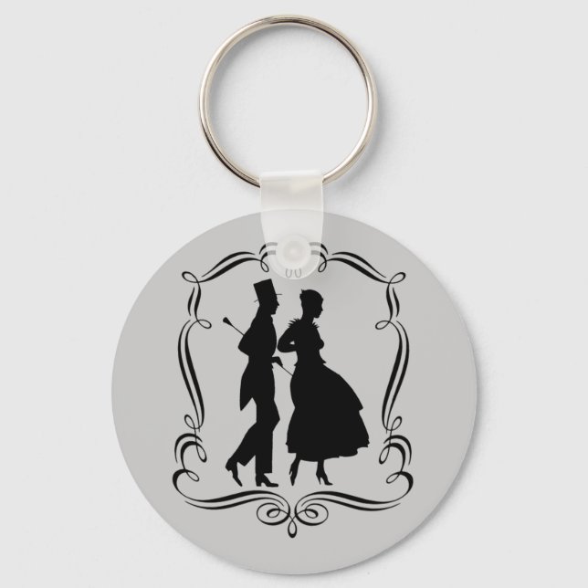 Vintage Art Silhouette Elegant Man Woman Keychain (Front)