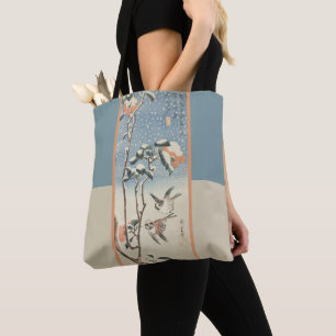 Vintage Art Sparrows and Camellia in Snow Tote Bag