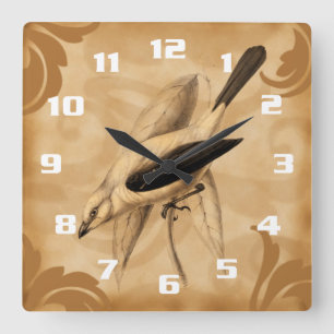 Vintage Art Stylish and Elegant Birds Square Wall Clock