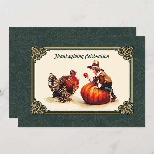 Vintage Art Thanksgiving Dinner Invitations (Front/Back)