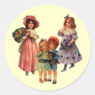 Vintage Art Victorian Children Classic Round Sticker