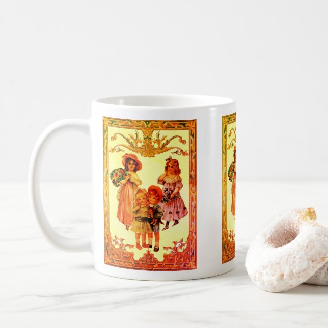 Vintage Art Victorian Children  Coffee Mug (With Donut)
