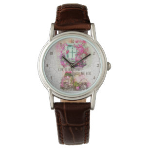 Vintage art watercolor bicycle window decoupage watch