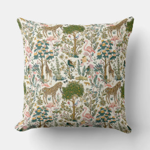 Vintage art, zebras giraffes, flamingo, birds, lio cushion