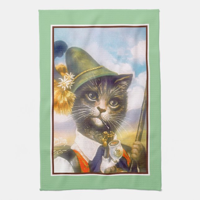 Vintage Arthur Thiele Tabby Cat Kitchen Towel (Vertical)