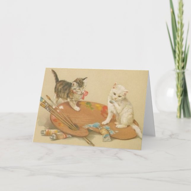 Vintage Artist Kitten Note Card (Front)