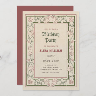 Vintage artistic florat art frame birthday invitation