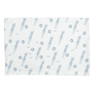 Vintage Artistic Snychro Swimmers Blue Pattern Pillowcase