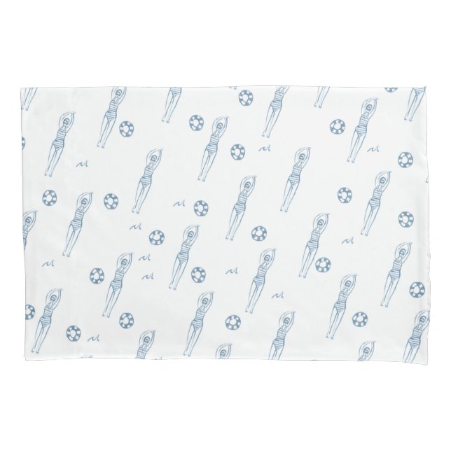 Vintage Artistic Snychro Swimmers Blue Pattern  Pillowcase (Front)