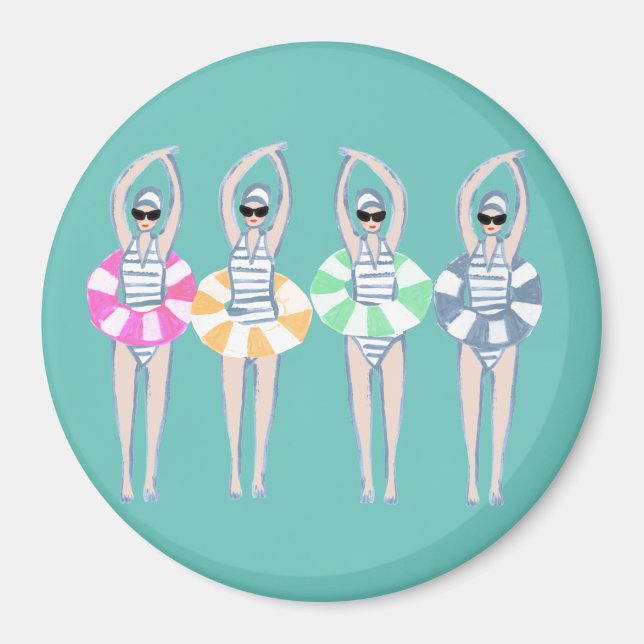 Vintage Artistic Swimming Swimmers Swim Ring Pool  Magnet (Front)