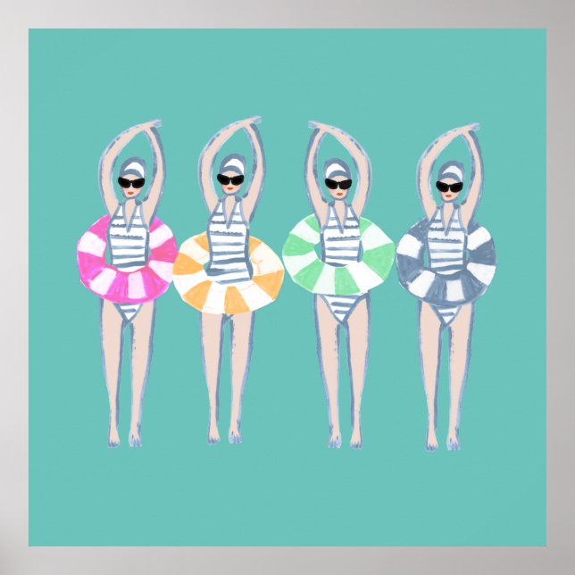 Vintage Artistic Swimming Swimmers Swim Ring Pool  Poster (Front)