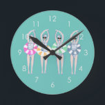Vintage Artistic Swimming Swimmers Swim Ring Pool  Round Clock<br><div class="desc">Featuring cool modern illustration of synchronised women artistic swimmers with swim pool rings in retro colours. Swimmers from St. Tropez. Artistic swimmers gift design in a pastel colours. Cool swim team gift. synchronised swimming team gifts, synchronised swimming team coach gift. Artistic swimmers girl team gifts ideas. Artistic swimming home decor,...</div>