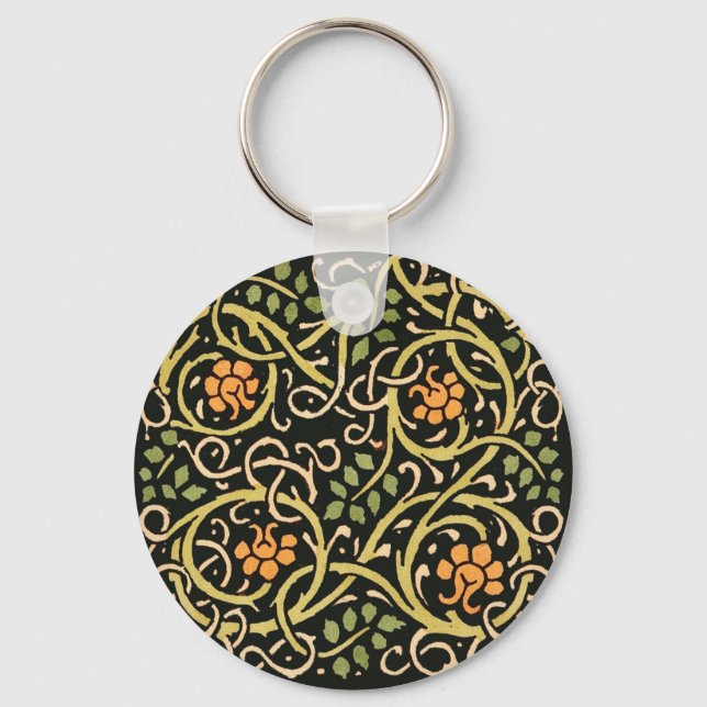 Vintage Arts and Crafts Floral Pattern Roycroft Key Ring (Front)