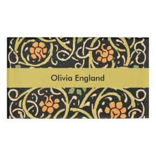Vintage Arts and Crafts Floral Pattern Roycroft Name Tag