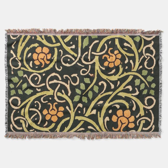 Vintage Arts and Crafts Floral Pattern Roycroft Throw Blanket (Front)