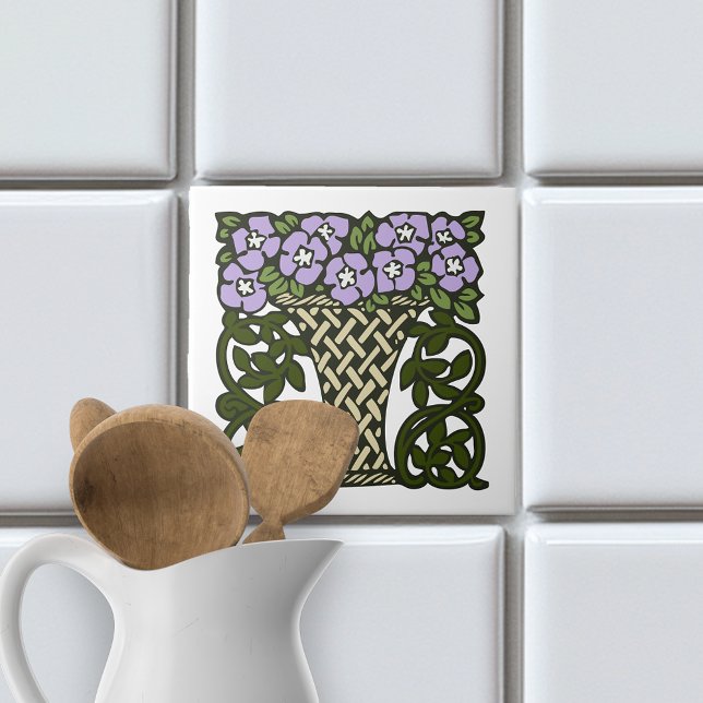 Vintage Arts and Crafts Purple Geraniums Tile (Creator Uploaded)