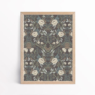 Vintage Arts and Crafts Style Peony Floral Poster