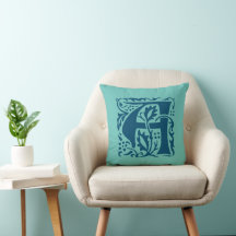 Vintage Arts Crafts Blue William Morris Monogram