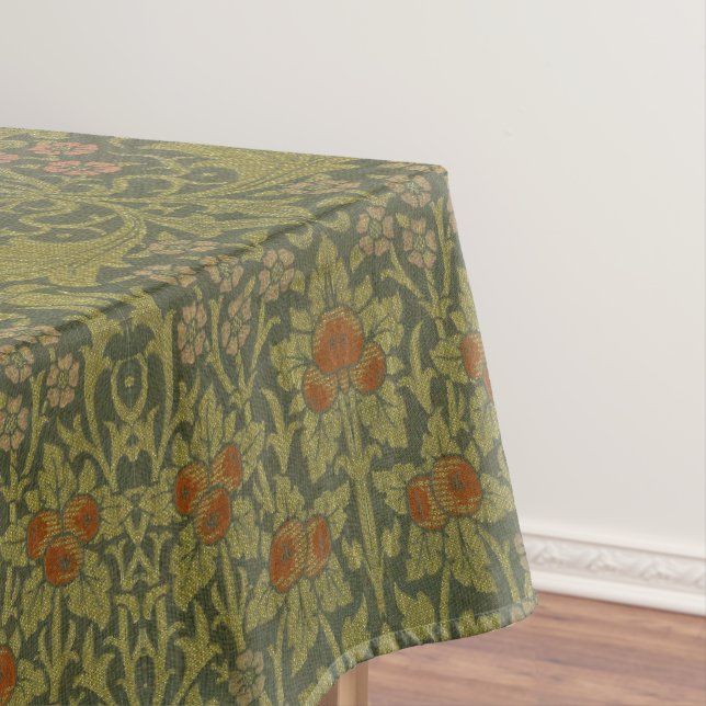 Vintage Arts & Crafts Style Apple Pattern Fabric Tablecloth (In Situ)