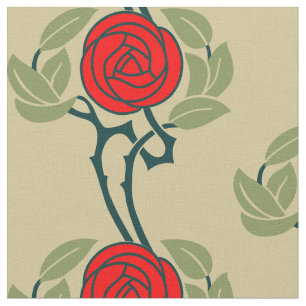 Vintage Arts & Crafts Style Rose Pattern Fabric