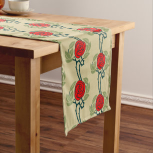 Vintage Arts & Crafts Style Rose Pattern Short Table Runner