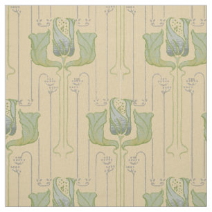 Vintage Arts & Crafts Style Tulip Pattern Fabric