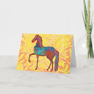 Vintage Artsy Colourful Prancing Horse Art Card