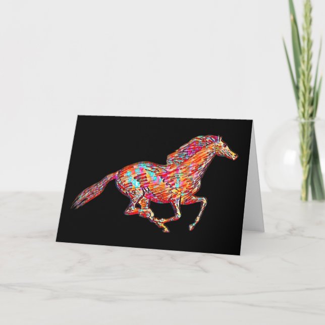 Vintage Artsy Colourful Running Horse Art Card (Front)