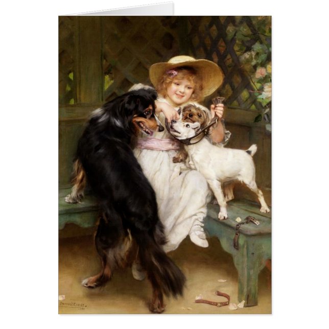 Vintage Artwork - Girl & Dogs in the Garden, (Front)