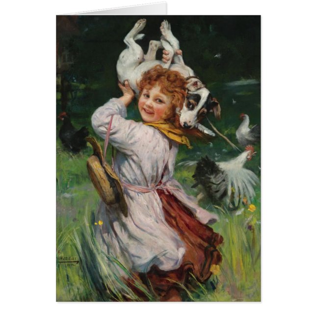 Vintage Artwork - Terrier Dog & the Chickens, (Front)