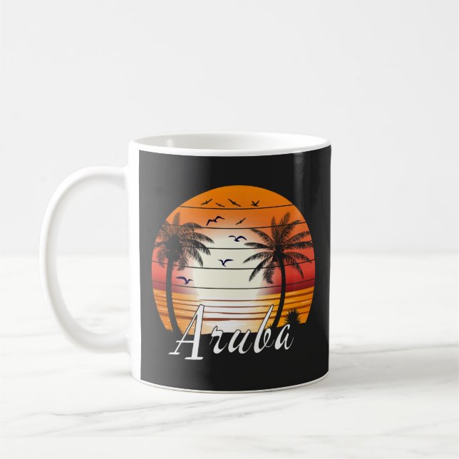 Vintage Aruba Palm Trees Summer Beach Coffee Mug (Left)