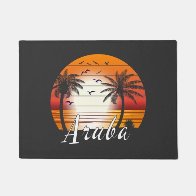 Vintage Aruba Palm Trees Summer Beach Doormat (Front)