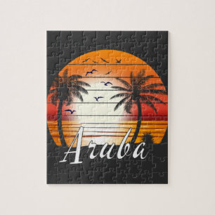 Vintage Aruba Palm Trees Summer Beach Jigsaw Puzzle