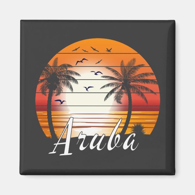 Vintage Aruba Palm Trees Summer Beach Magnet (Front)