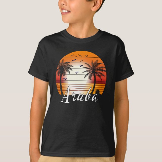 Vintage Aruba Palm Trees Summer Beach T-Shirt (Front)