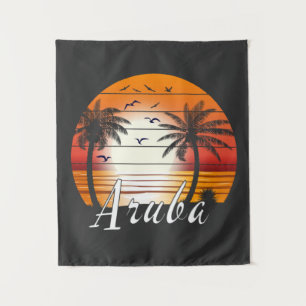 Vintage Aruba Palm Trees Summer Beach Tapestry