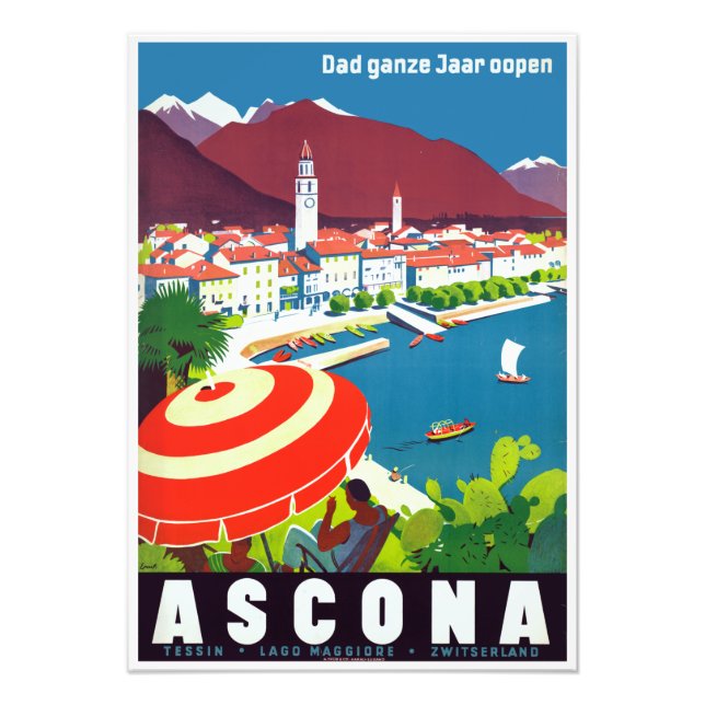 Vintage Ascona Switzerland Travel Poster (Front)