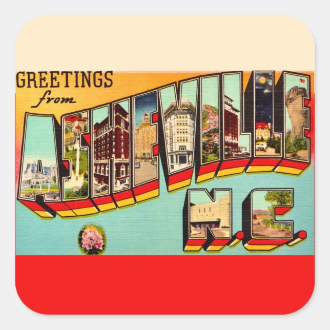 Vintage Asheville NC Postcard Square Sticker (Front)
