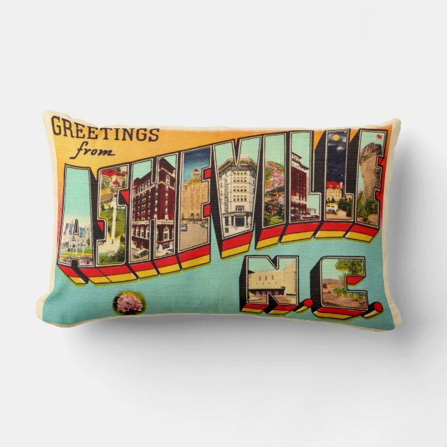 Vintage Asheville NC Postcard Throw Pillow (Front)