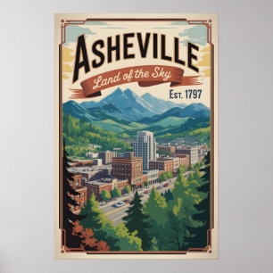 Vintage Asheville North Carolina Retro Travel Poster
